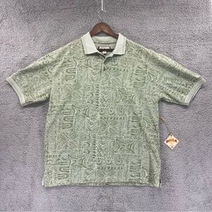 Caribbean Joe Polo Shirt Hawaiian Print Cotton Rayon Green Men Sz Large NWT NEW